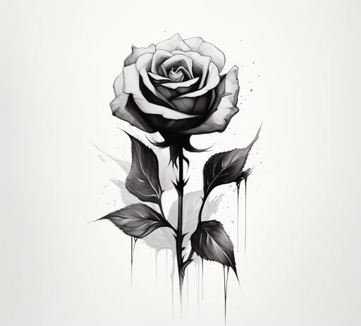 Drawing of a rose tattoo and a black sketch, captivating chiaroscuro style