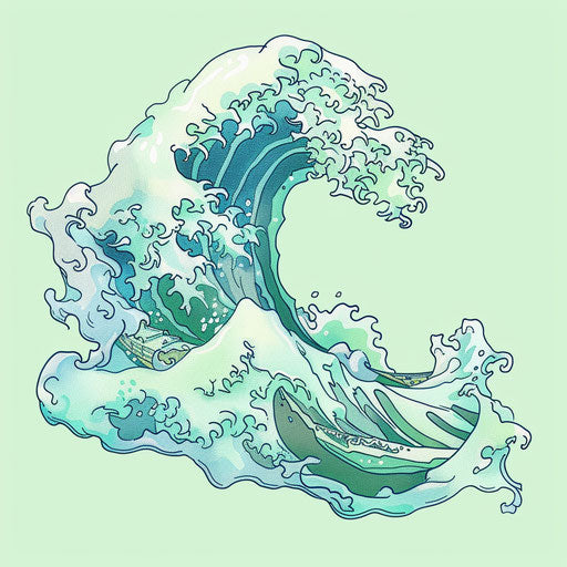 Whimsical tattoo sketch of a Japanese wave