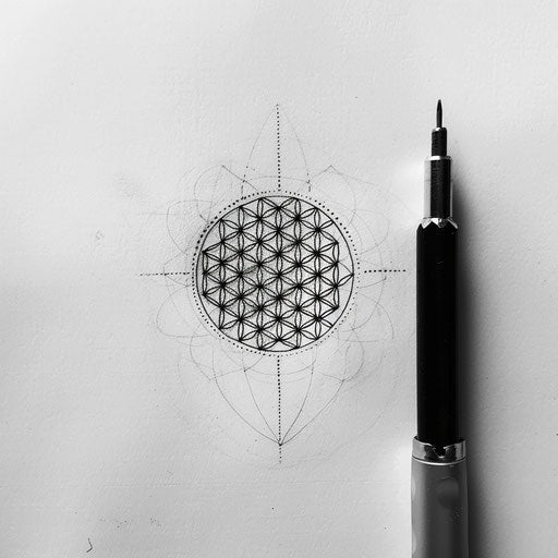 Modern minimalist tattoo sketch of the Flower of Life
