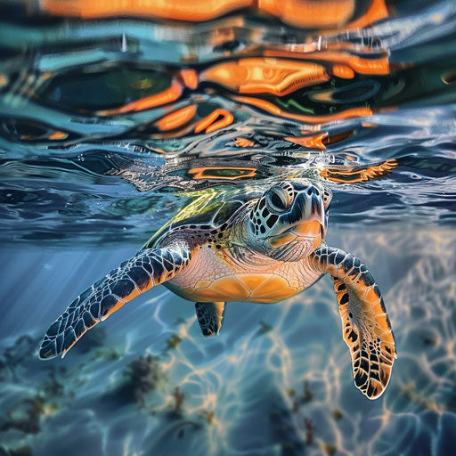 Sea turtle swimming near the ocean's surface