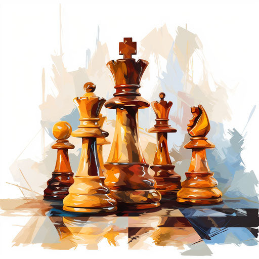 Chess illustration in the style of oil painting, on white background