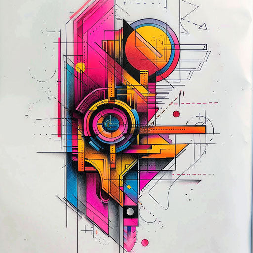 Vibrant flat tattoo sketch for 13 tattoo with neon colors and abstract geometric shapes