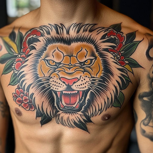 Intricate Lion Chest Tattoo Tattoo Sketches