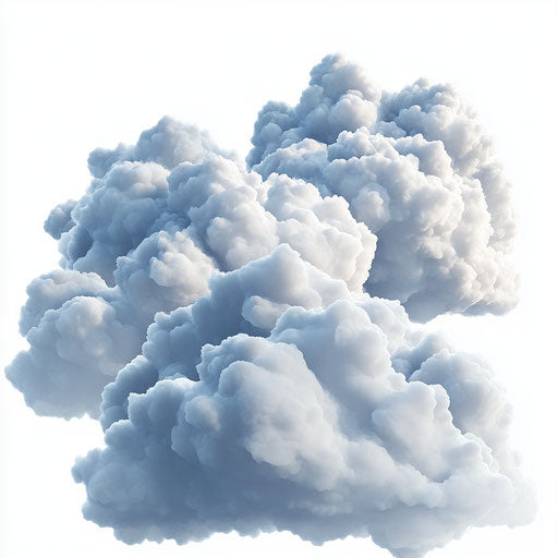 3D clouds with flat white background, isolated clipart