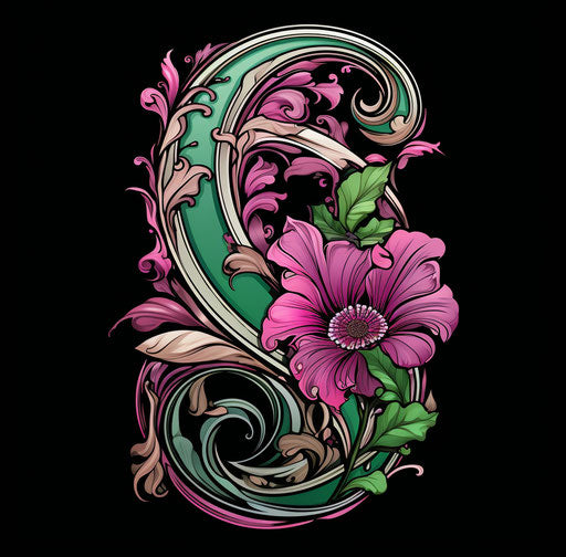 Ethnic tattoo symbol of the letter j, light magenta and dark green style