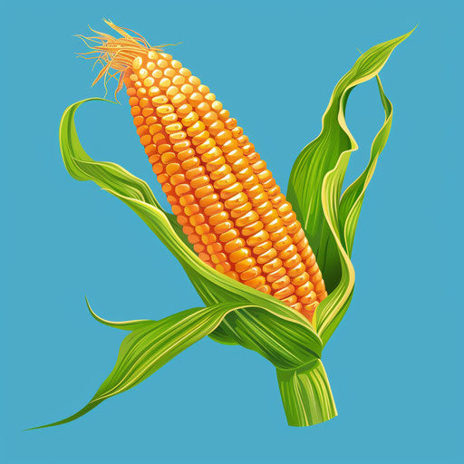 Corn illustration with flat random background, high contrast and saturated colors