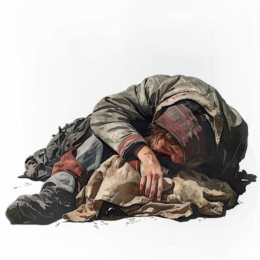 Realistic poverty illustration on flat white background