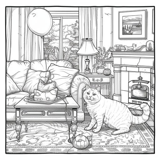 Cat playing with a balloon in a living room