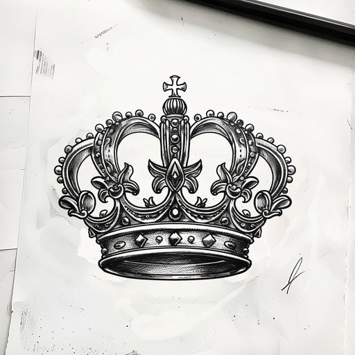 Simple tattoo sketch of a silver crown in a flat clipart style using only black ink