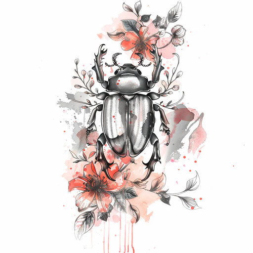 Elegant sketch of a beetle surrounded by floral motifs