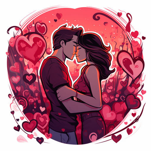 Kissing in front of heart stickers, dao trong le style, animated