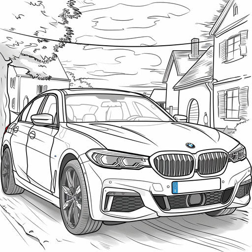 BMW car in a humorous animated setting with exaggerated expressions