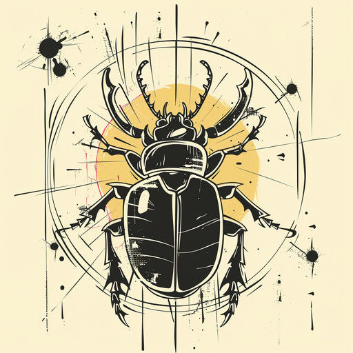 Sketch of a beetle with lightning bolts and dynamic lines in an energetic clipart style