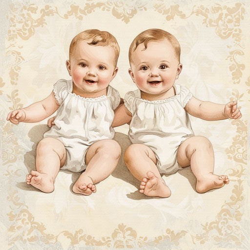 Photo realistic twins clipart on flat beige background