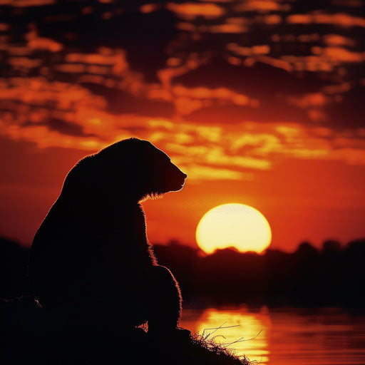 Sun bear against stunning sunset in Gregory Colbert style