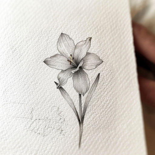 Pointillism technique for narcissus tattoo, thousands of dots on white paper