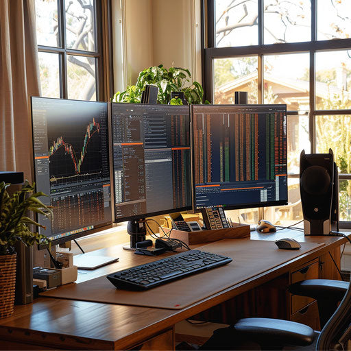 Tranquil setup for online trading with dual monitors and financial software