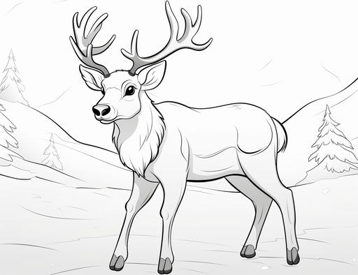 Reindeer coloring pages for kids, kawaii style, captivating