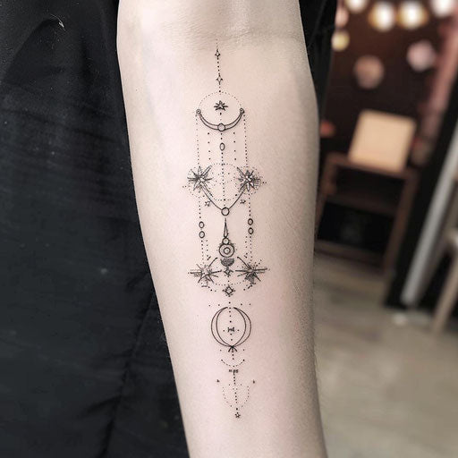 Stylish sketch of Aquarius constellation with Art Deco star designs