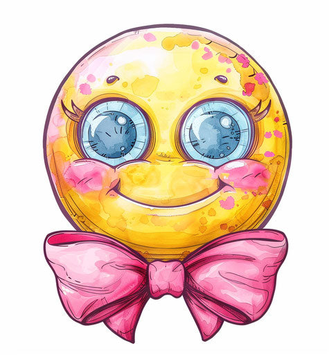 Smiling emotion with pink bow