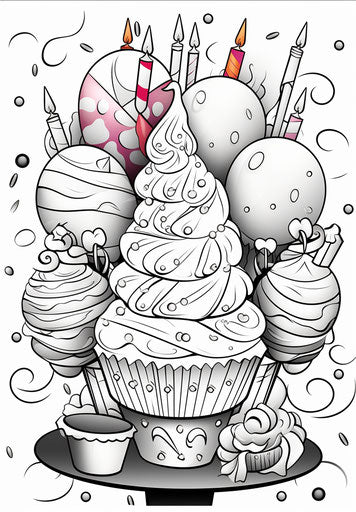 Coloring pages of balloon cake for kids