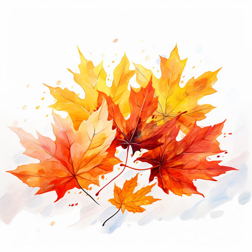 Autumn leaves clipart in the style of Oil painting, on a white background