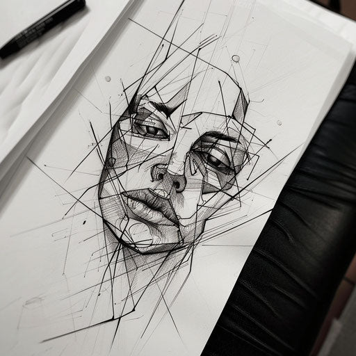 Modern flat tattoo sketch depicting a soul with sharp abstract lines