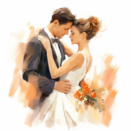 Wedding couple in Impressionistic Art on white background