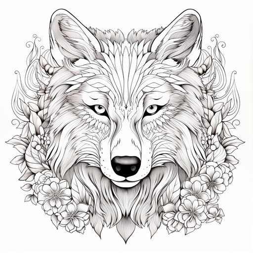 Ornamental wolf design for adult coloring pages