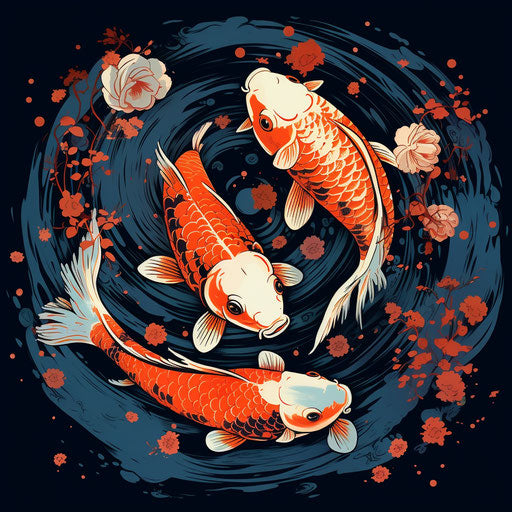 Chinese carps koi and koi carp tattoo in kinetic pointillism style