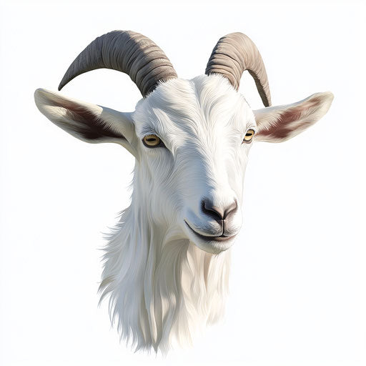 3D goat on white background, photo realistic style