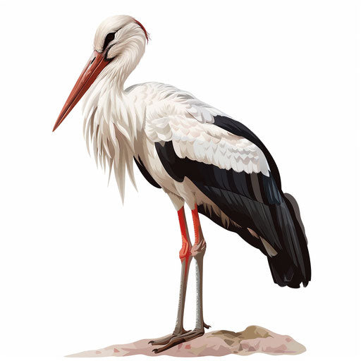 Realistic stork clipart on white background with modern aesthetic