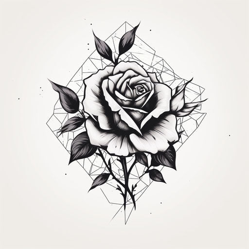 Rose tattoo design, wood engraving style, minimalistic art