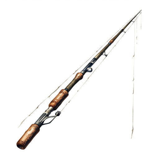 Fishing rod clipart in Oil painting style on white background