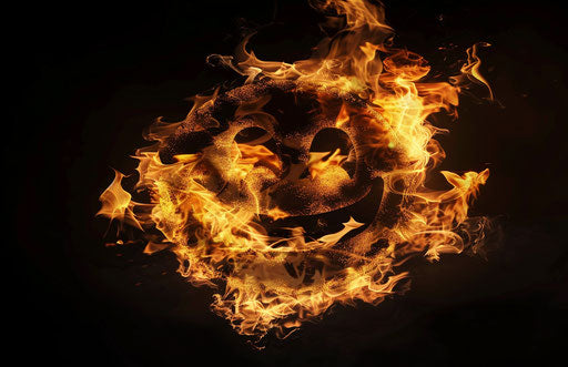 A fiery cartoon of a smiley on black background