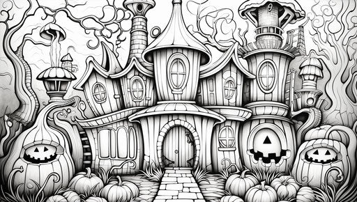 Halloween coloring pages for kids in the castle, in the style of Bella Kotak