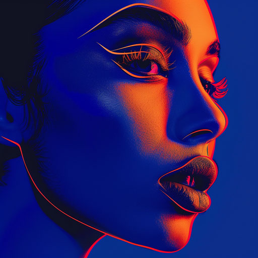 Realistic makeup clipart shining on flat royal blue background