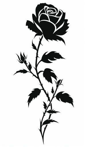 Silhouette cut out template of one rose flower