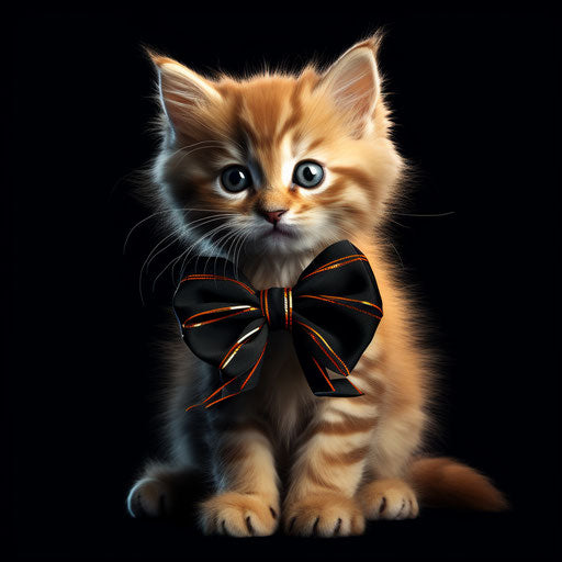 Kitten with bow, animated gif style, black background