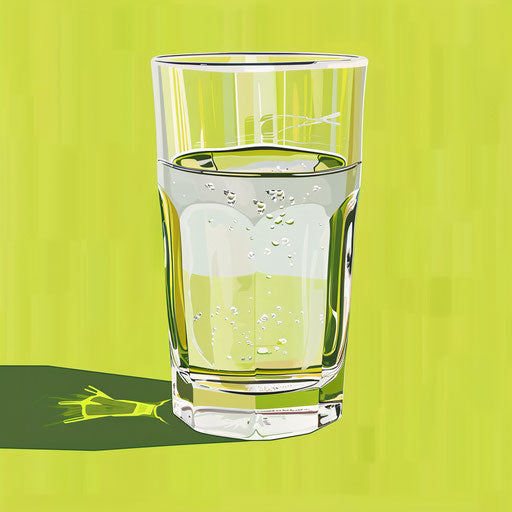 Realistic water glass clipart on chartreuse background