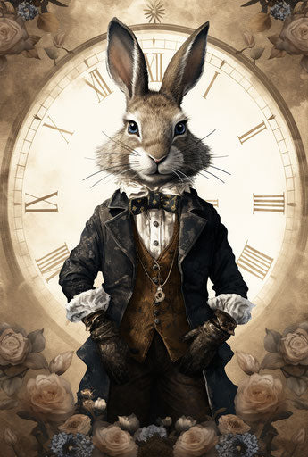 Personal illustration of a rabbit from Alice's adventures, aetherclockpunk style