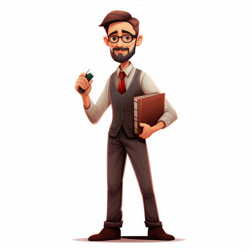 Male teacher illustration in the style of Chiaroscuro Art, on white background