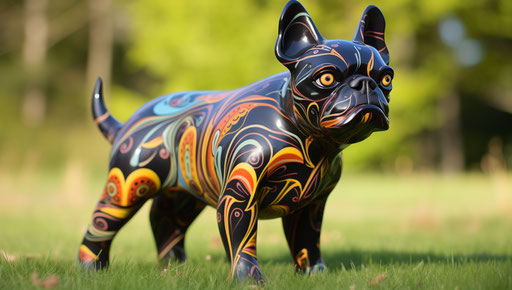 Black French bulldog standing in the grass