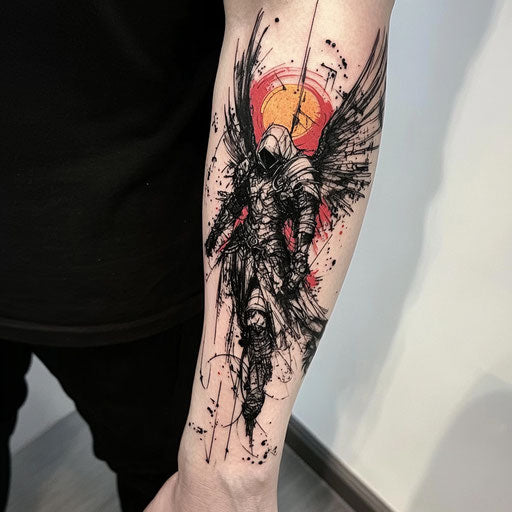 Warrior angel inner arm tattoos in battle
