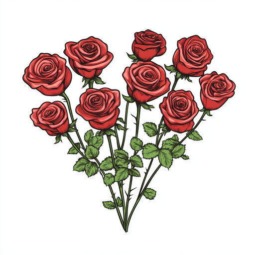 Heart-shaped red roses arrangement on white background