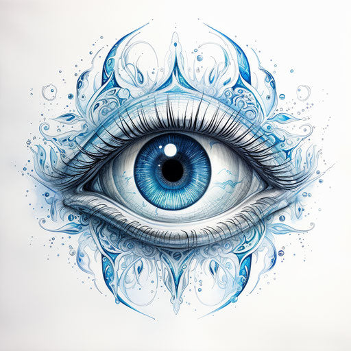 Eye tattoo design in gray blue optical style