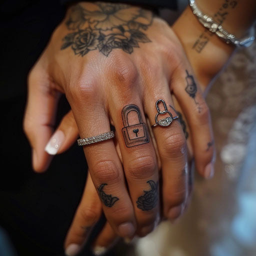 Wedding ring tattoo: lock and key