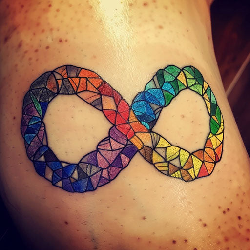 Rainbow-colored infinity symbol in a flat tattoo sketch for eternal pride