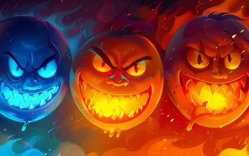 Smiling faces in anger, mysterious and absurd style