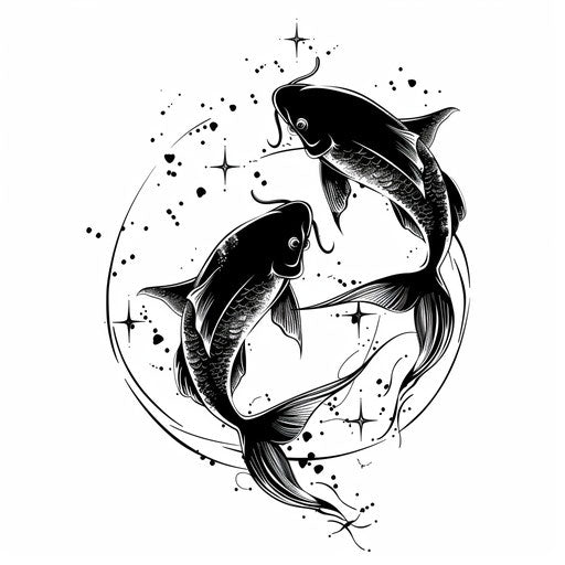 Bold flat tattoo sketch of the Pisces constellation